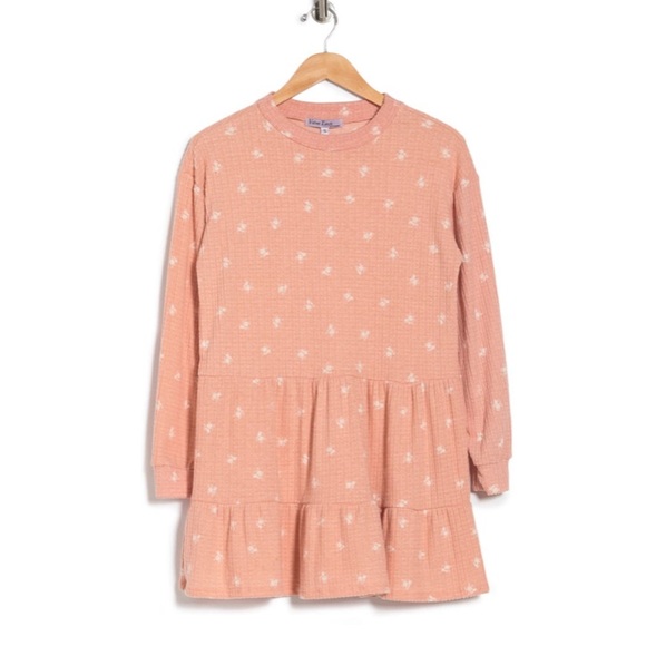 Velvet Torch Pink French Terry A-Line Long Sleeve Mini Dress Tiered Women Small - Picture 1 of 5